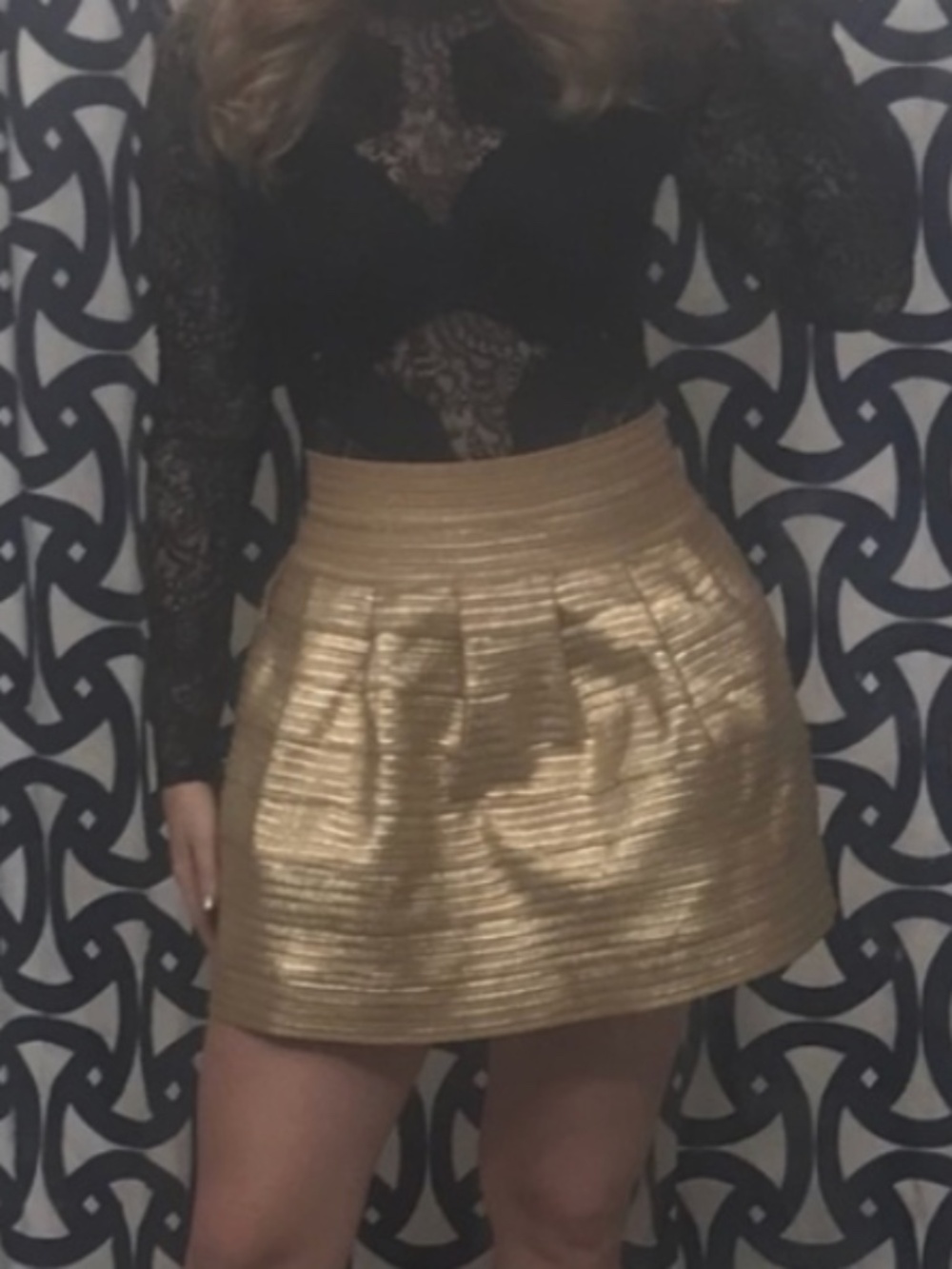 AQUA Gold Metallic Textured Fit & Flare Mini Skirt Small Festive Cocktail Party